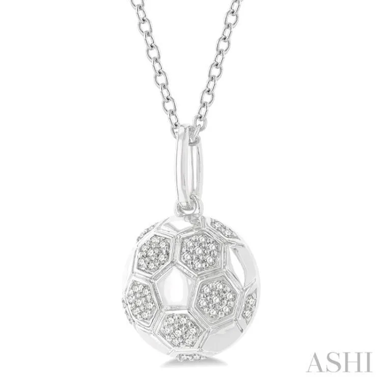 1/6 ctw Petite Soccer Ball Round Cut Diamond Fashion Pendant With Chain in 10K White Gold