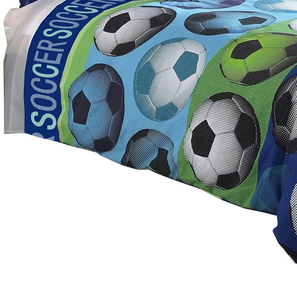 4 Piece Full Size Comforter Set with Soccer Theme, Multicolor By Casagear Home