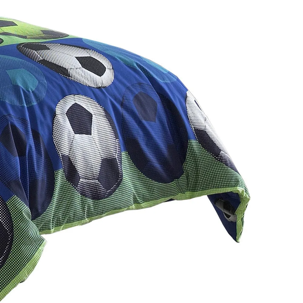 4 Piece Full Size Comforter Set with Soccer Theme, Multicolor By Casagear Home