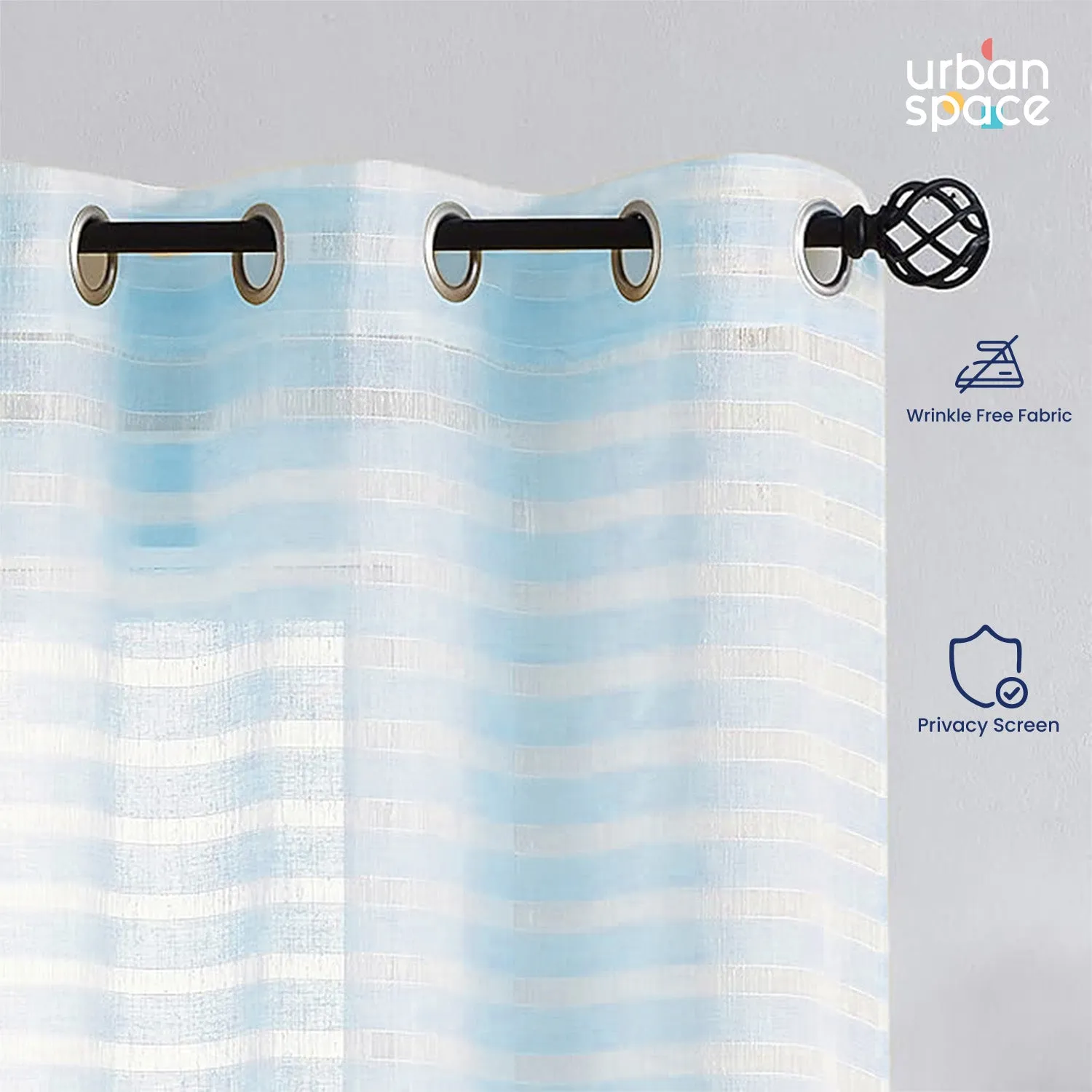 Aari Collection Embriodered Sheer Curtains, 35-40 % Light Filtering Curtains - Pack of 2 - Horizontal Weaves SkyBlue