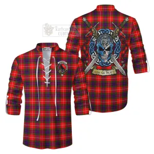 Abernethy Tartan Ghillie Kilt Shirt with Family Crest Celtic Skull Style