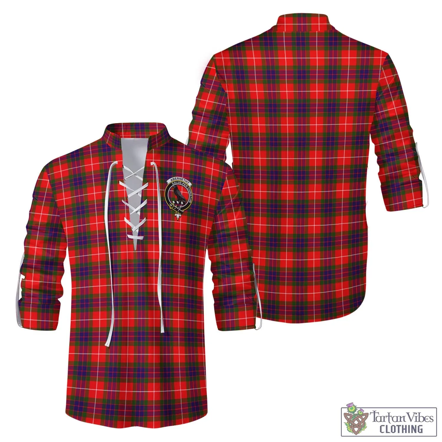 Abernethy Tartan Men's Scottish Traditional Jacobite Ghillie Kilt Shirt with Family Crest