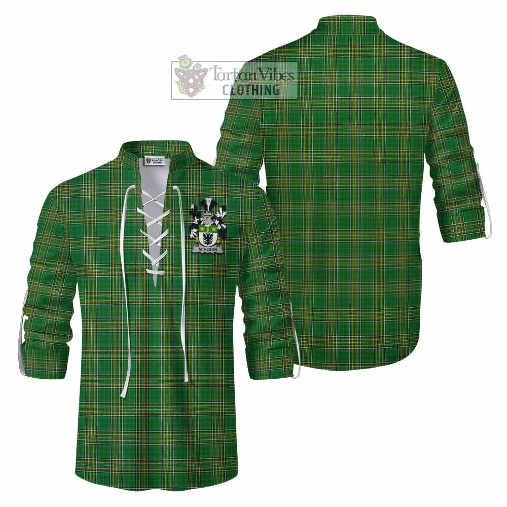 Acheson Irish Clan Tartan Ghillie Kilt Shirt with Coat of Arms