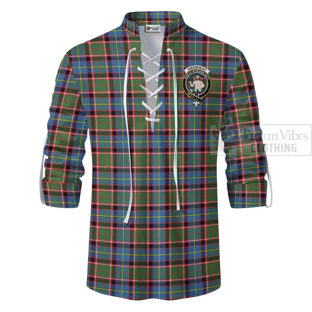 Aikenhead Tartan Ghillie Kilt Shirt with Family Crest Celtic Skull Style