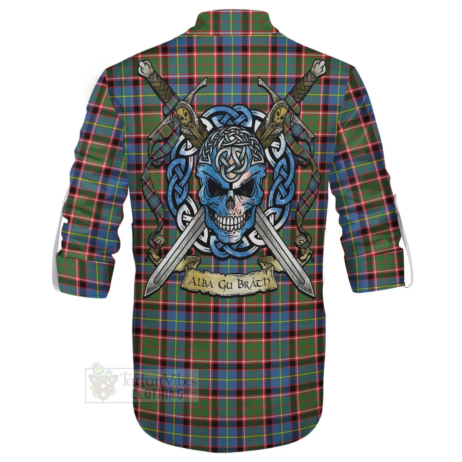 Aikenhead Tartan Ghillie Kilt Shirt with Family Crest Celtic Skull Style