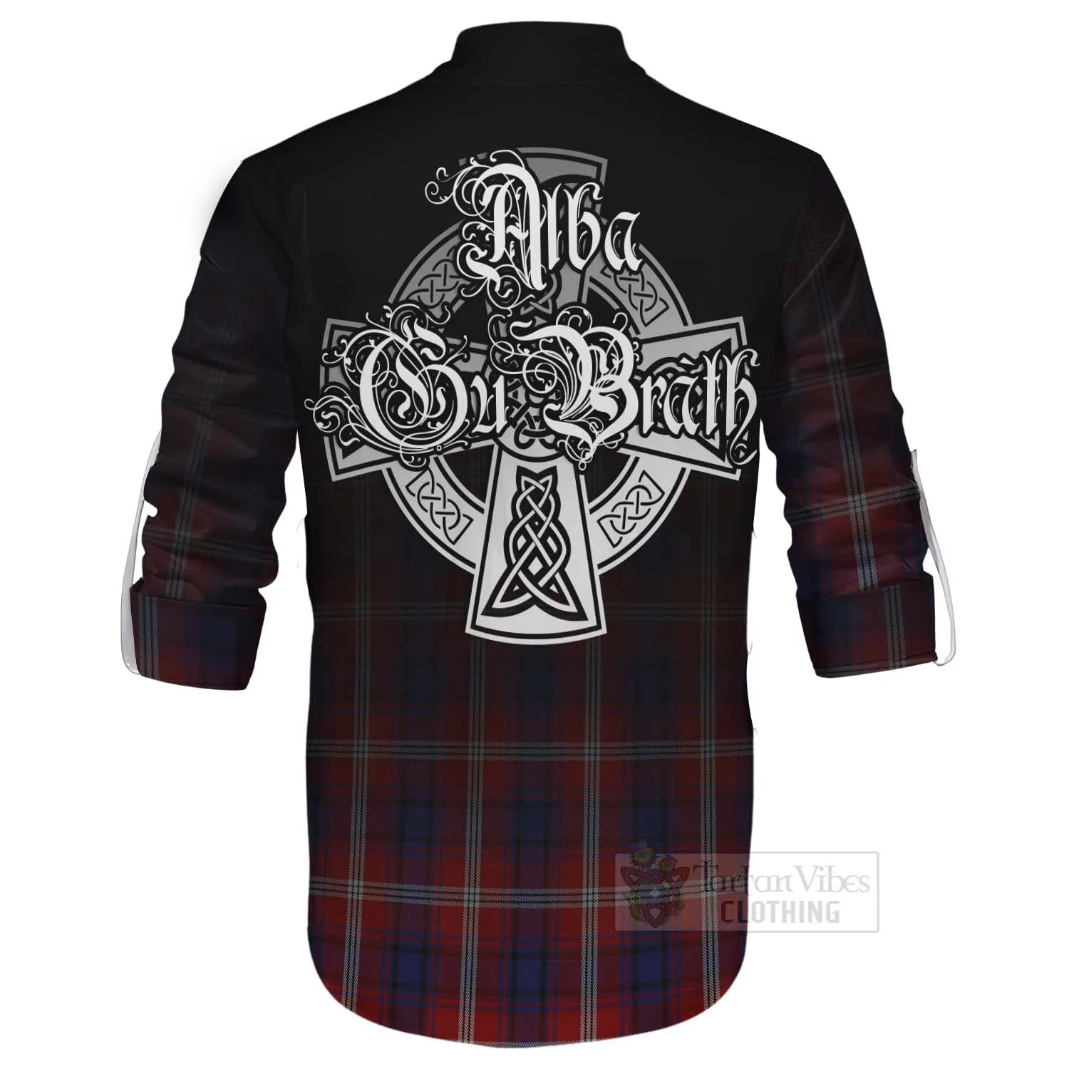 Ainslie Tartan Ghillie Kilt Shirt Featuring Alba Gu Brath Family Crest Celtic Inspired