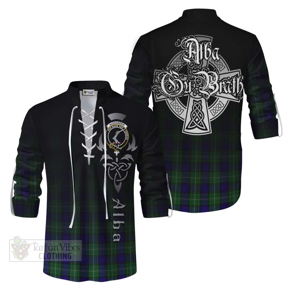 Alexander Tartan Ghillie Kilt Shirt Featuring Alba Gu Brath Family Crest Celtic Inspired