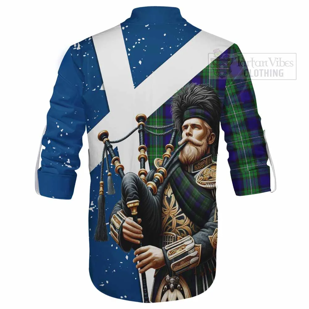 Alexander Tartan Ghillie Kilt Shirt with Family Crest Scottish Bagpiper Vibes