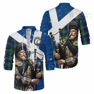 Alexander Tartan Ghillie Kilt Shirt with Family Crest Scottish Bagpiper Vibes