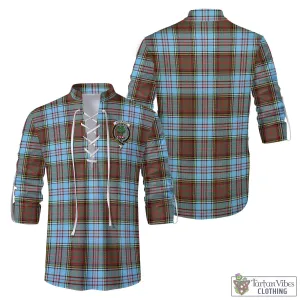 Anderson Ancient Tartan Men's Scottish Traditional Jacobite Ghillie Kilt Shirt with Family Crest