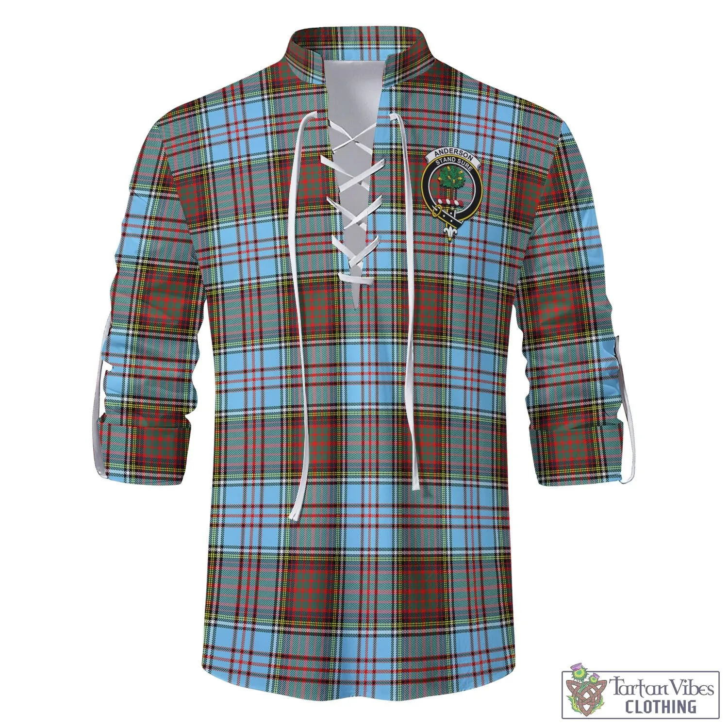 Anderson Ancient Tartan Men's Scottish Traditional Jacobite Ghillie Kilt Shirt with Family Crest