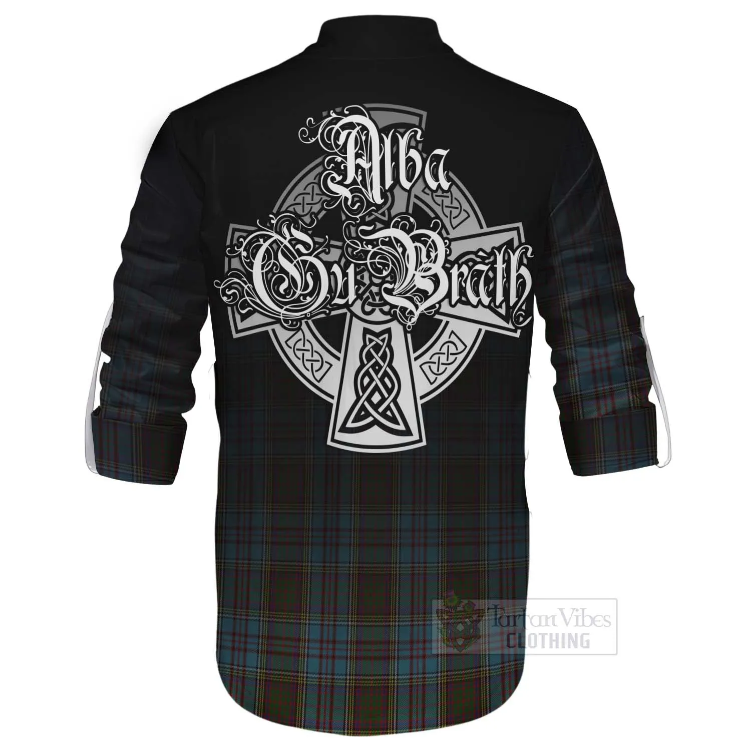 Anderson Tartan Ghillie Kilt Shirt Featuring Alba Gu Brath Family Crest Celtic Inspired