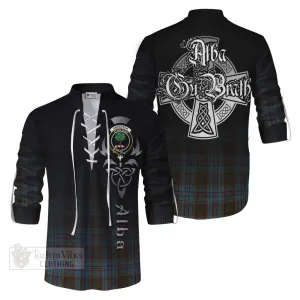 Anderson Tartan Ghillie Kilt Shirt Featuring Alba Gu Brath Family Crest Celtic Inspired