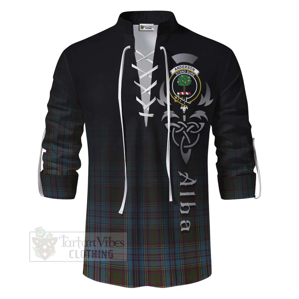 Anderson Tartan Ghillie Kilt Shirt Featuring Alba Gu Brath Family Crest Celtic Inspired