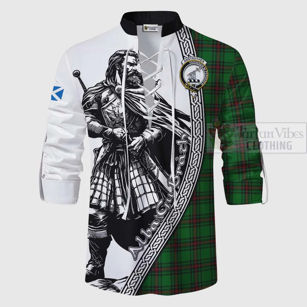 Anstruther Tartan Clan Crest Ghillie Kilt Shirt with Highlander Warrior Celtic Style