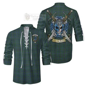 Arbuthnot Tartan Ghillie Kilt Shirt with Family Crest Celtic Skull Style