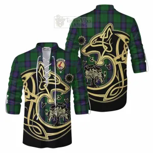 Armstrong Tartan Ghillie Kilt Shirt with Family Crest Celtic Wolf Style