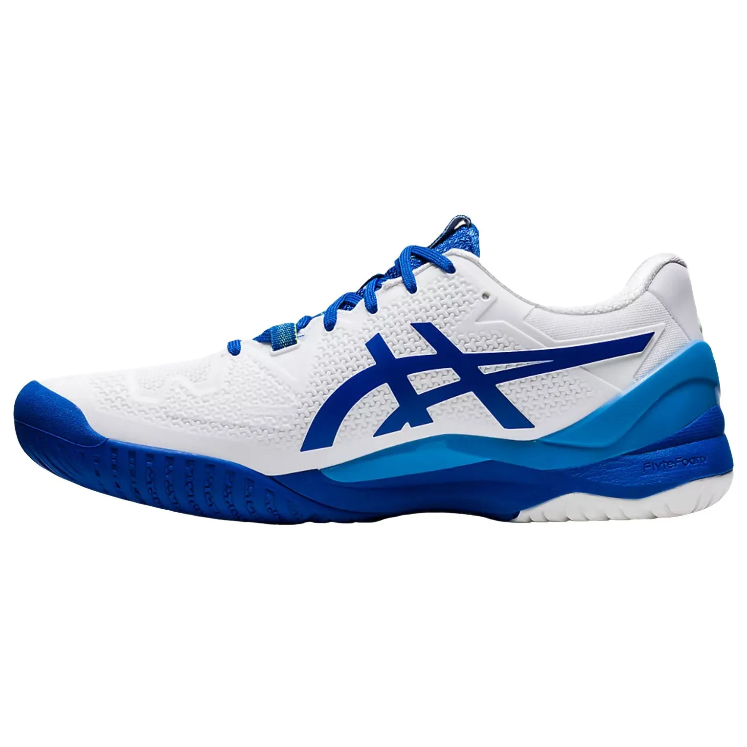 Asics GEL Resolution 8 White Tuna Blue Mens Tennis Shoes