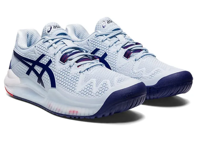 Asics Womens Gel Resolution 8 Wide (Hardcourt) Tennis Shoe - Soft Sky/Dive Blue