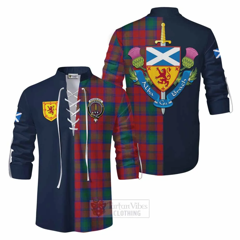 Auchinleck (Affleck) Tartan Ghillie Kilt Shirt Alba with Scottish Lion Royal Arm Half Style