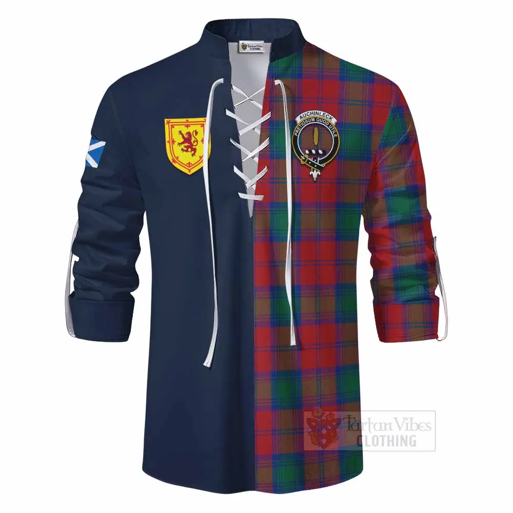 Auchinleck (Affleck) Tartan Ghillie Kilt Shirt Alba with Scottish Lion Royal Arm Half Style