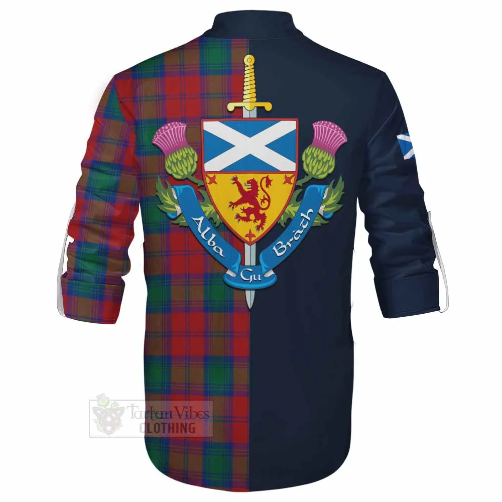 Auchinleck (Affleck) Tartan Ghillie Kilt Shirt Alba with Scottish Lion Royal Arm Half Style