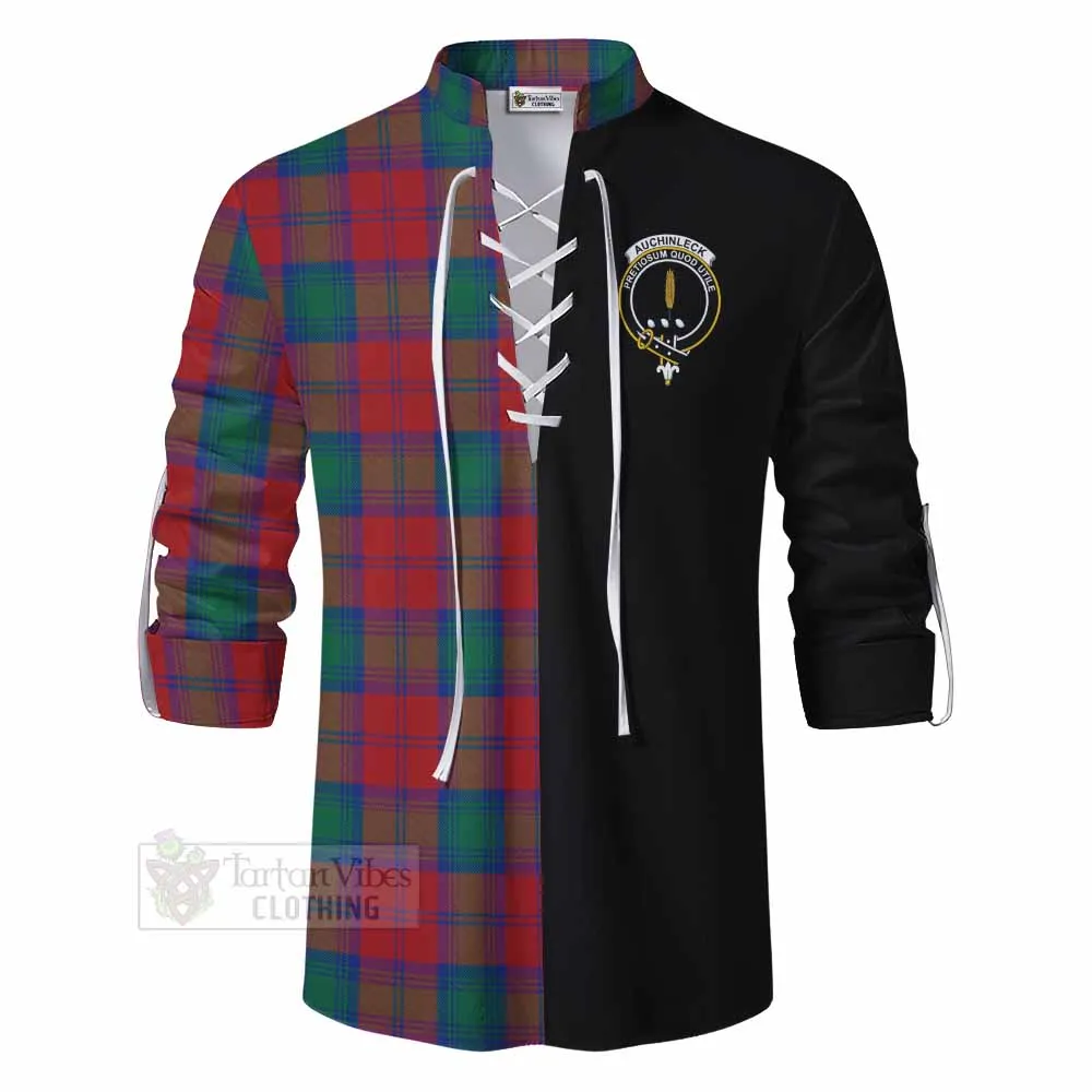 Auchinleck (Affleck) Tartan Ghillie Kilt Shirt with Family Crest and Half Of Me Style