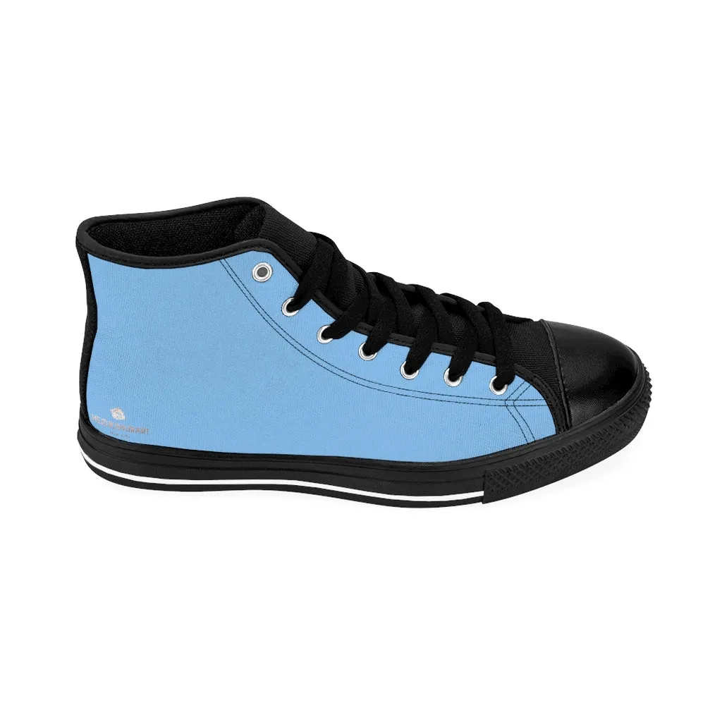 Baby Blue Men's High-top Sneakers, Solid Color Minimalist Designer Tennis Running Shoes