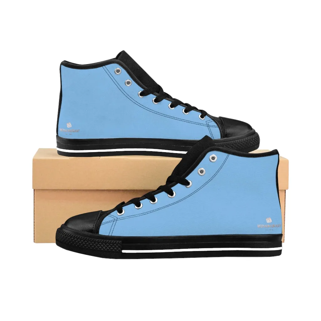 Baby Blue Men's High-top Sneakers, Solid Color Minimalist Designer Tennis Running Shoes