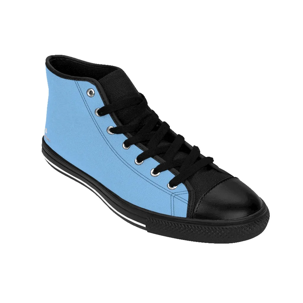 Baby Blue Men's High-top Sneakers, Solid Color Minimalist Designer Tennis Running Shoes