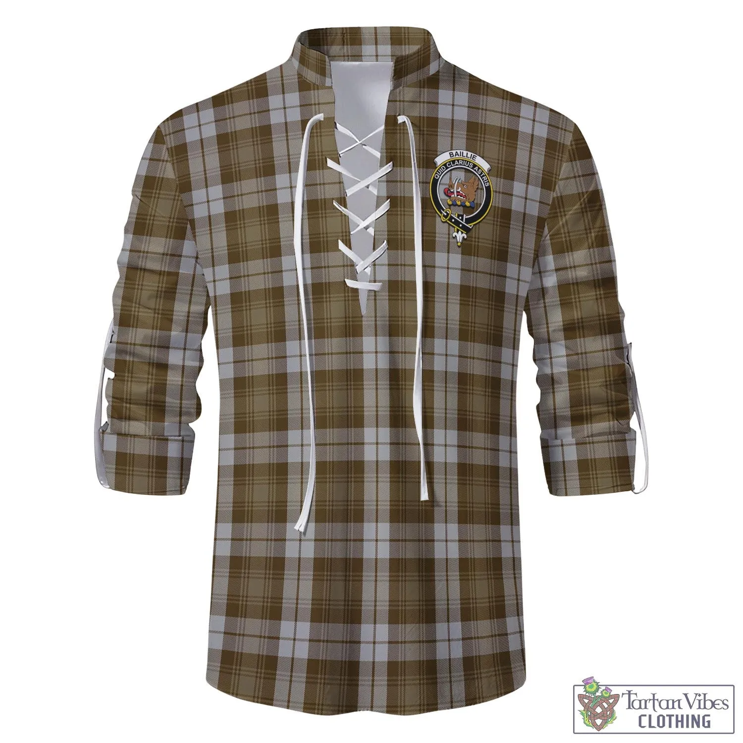 Baillie Dress Tartan Men's Scottish Traditional Jacobite Ghillie Kilt Shirt with Family Crest