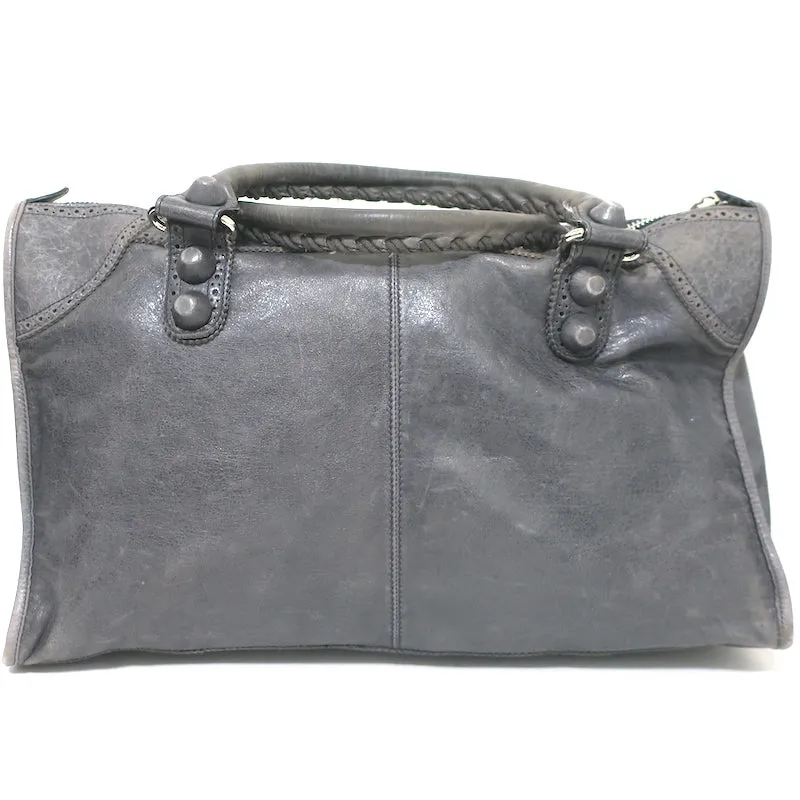 Balenciaga Giant Brogues Covered Work Bag Dark Gray Leather