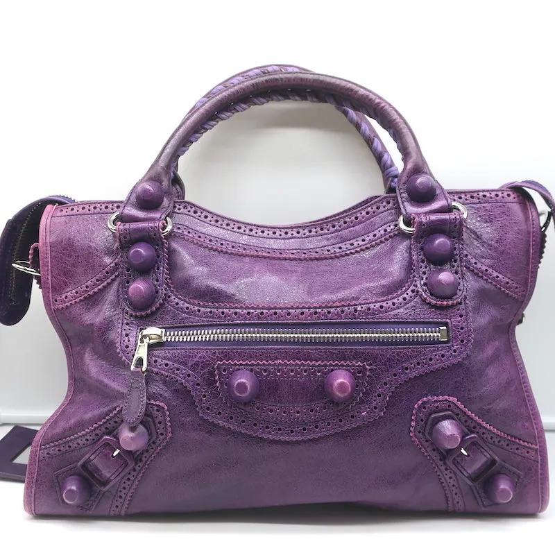 Balenciaga Giant Covered Brogues City Bag Grape Leather