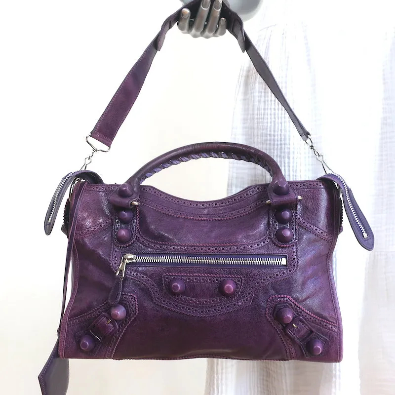 Balenciaga Giant Covered Brogues City Bag Grape Leather