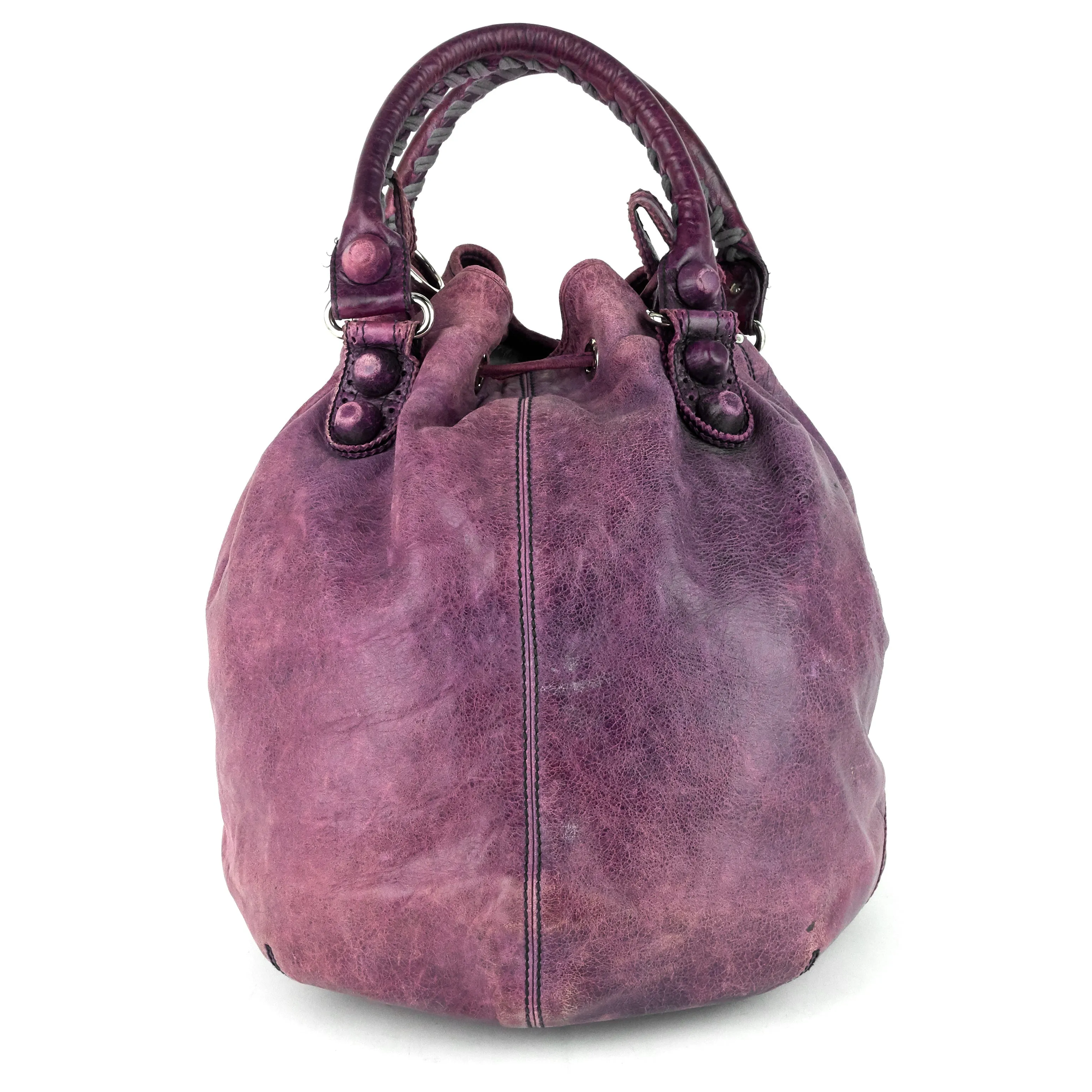 BALENCIAGA Pompon Giant Brogues Lambskin Leather Bag