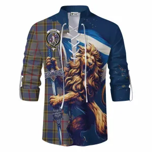 Balfour Tartan Family Crest Ghillie Kilt Shirt with Scottish Majestic Lion