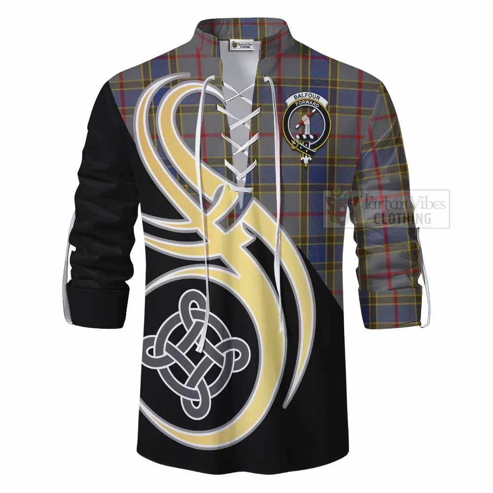 Balfour Tartan Ghillie Kilt Shirt with Family Crest and Celtic Symbol Style