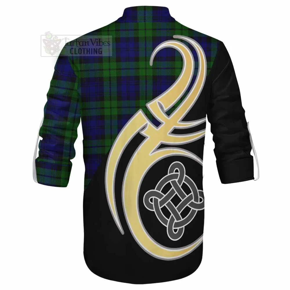 Bannatyne Tartan Ghillie Kilt Shirt with Family Crest and Celtic Symbol Style