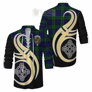 Bannatyne Tartan Ghillie Kilt Shirt with Family Crest and Celtic Symbol Style