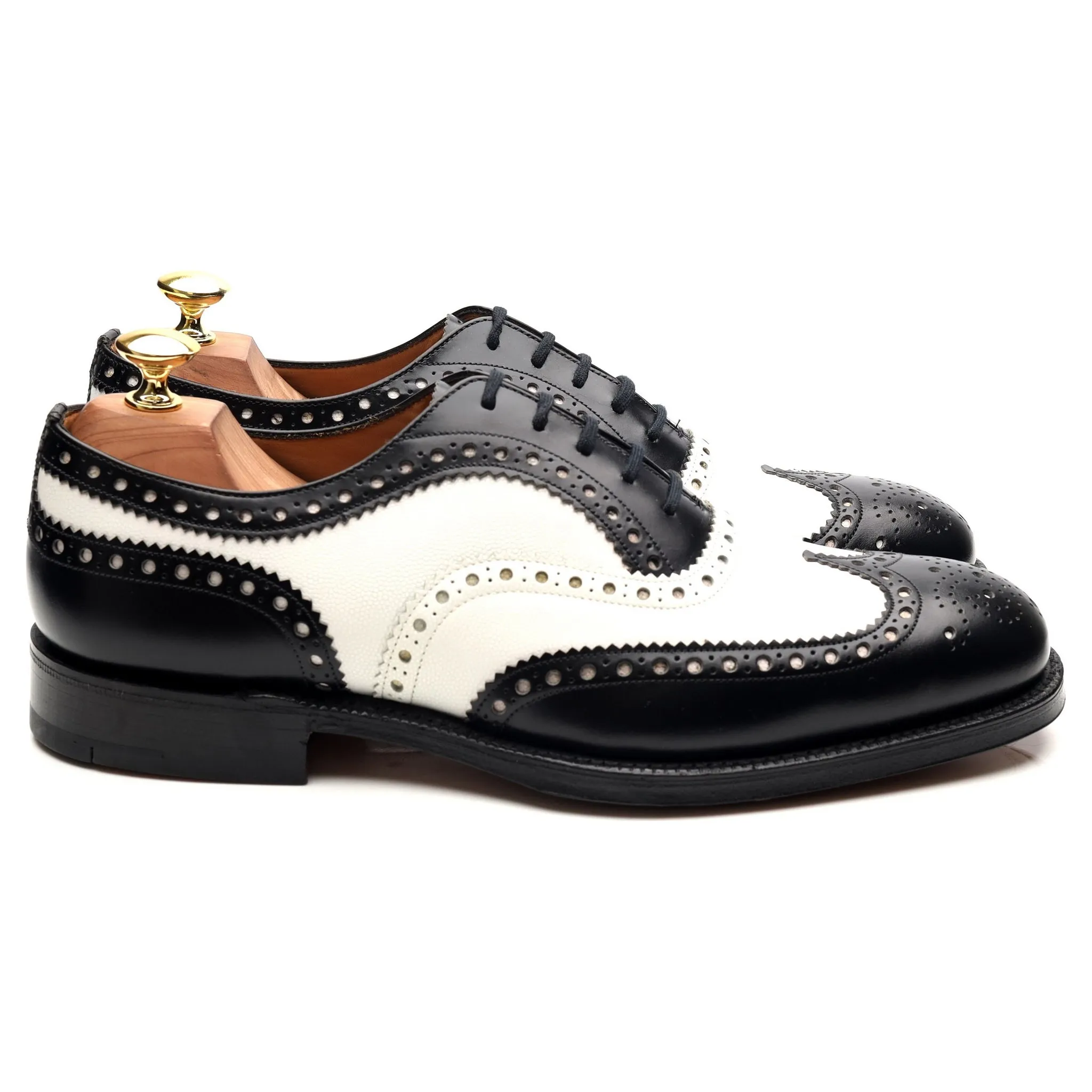 'Barlow' Black White Leather Spectator Brogues UK 8 G