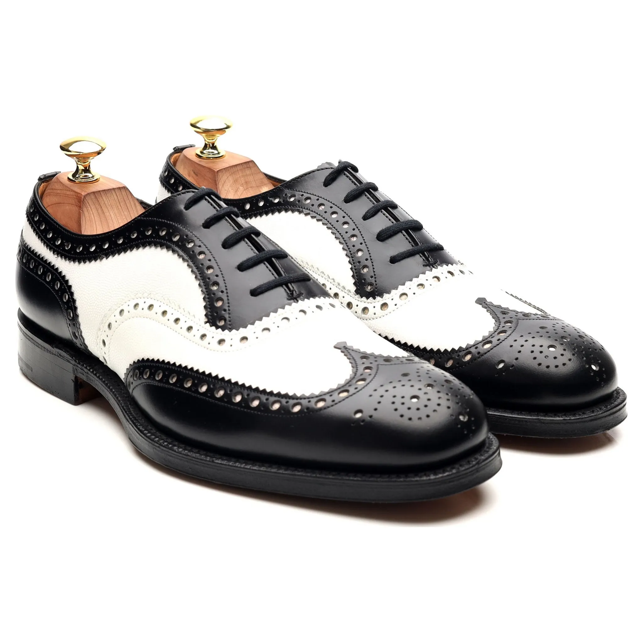 'Barlow' Black White Leather Spectator Brogues UK 8 G