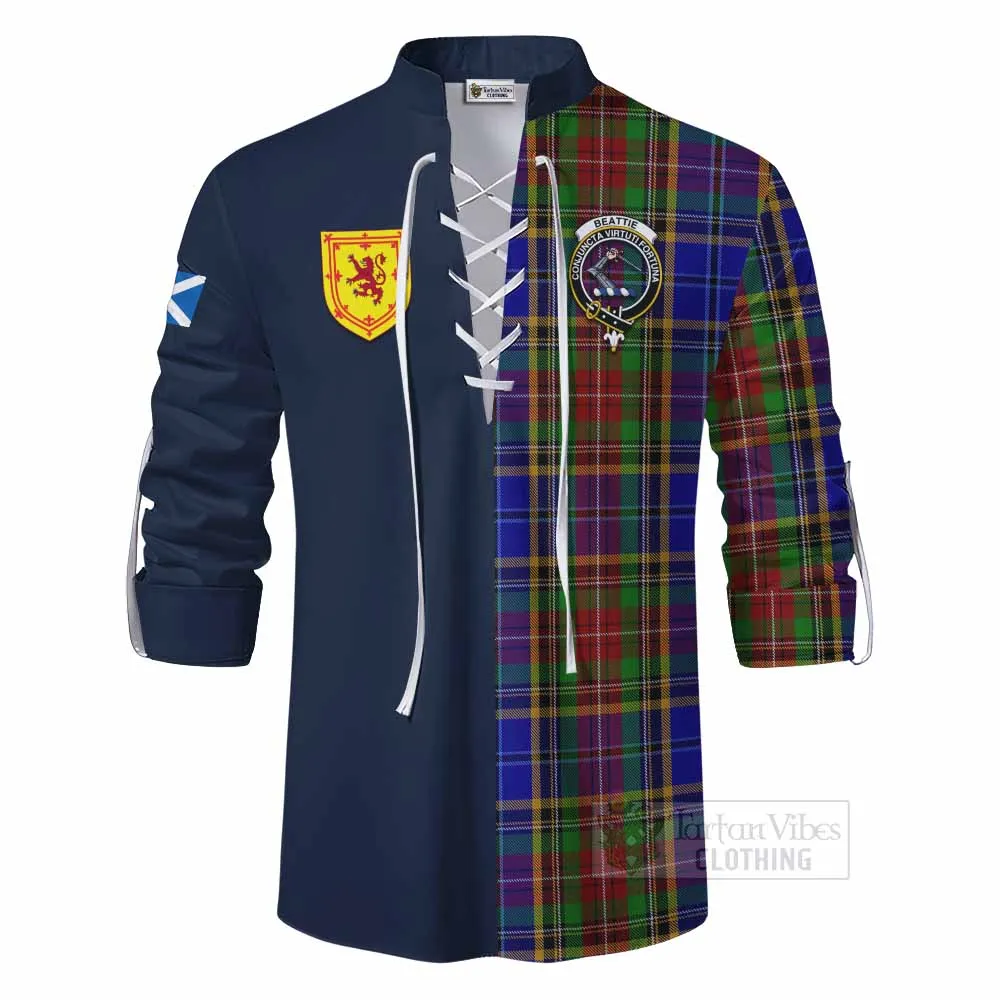 Beattie (Beatty) Tartan Ghillie Kilt Shirt Alba with Scottish Lion Royal Arm Half Style