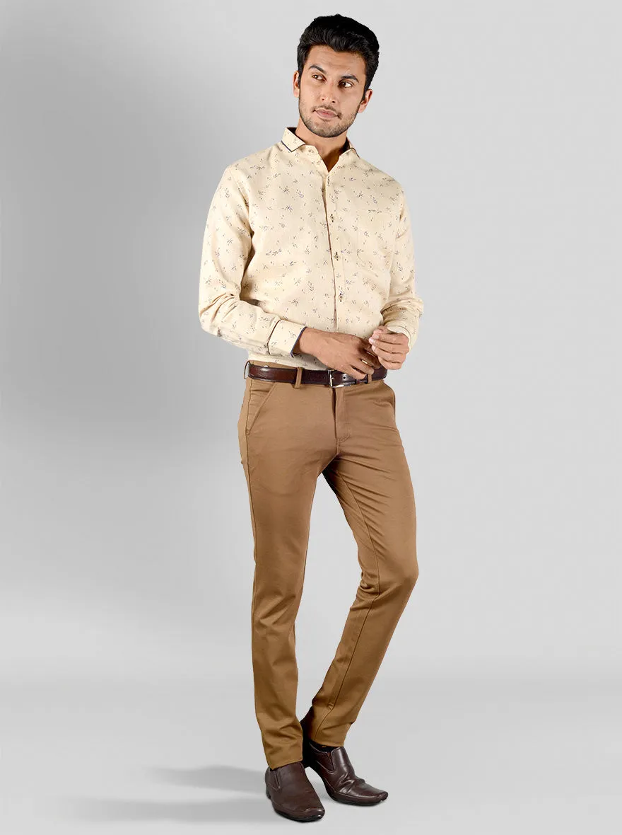 Beige & Brown Printed Slim Fit Party Wear Shirt | Greenfibre