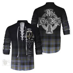 Bell Tartan Ghillie Kilt Shirt Featuring Alba Gu Brath Family Crest Celtic Inspired