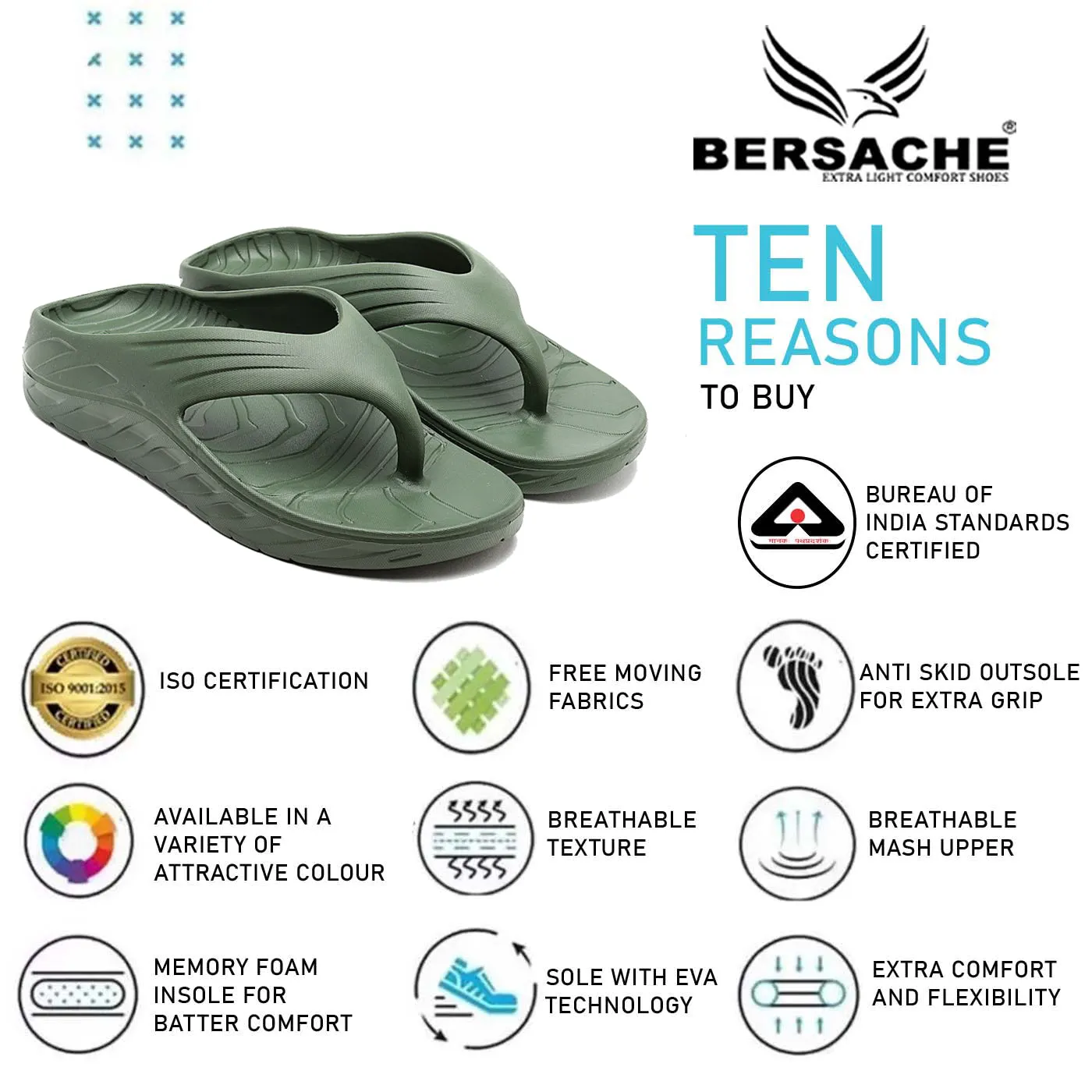 Bersache Extra Soft Classic Casual with  Regular wear with Ultra Soft & Flexibility Technology Flip Flop for Men's & Boy's (6099-Green)