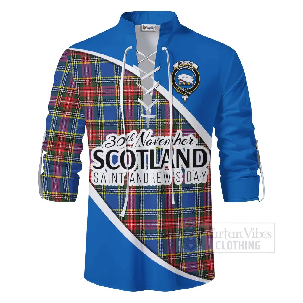 Bethune Family Crest Tartan Ghillie Kilt Shirt Celebrate Saint Andrew's Day in Style