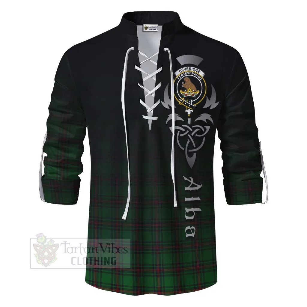 Beveridge Tartan Ghillie Kilt Shirt Featuring Alba Gu Brath Family Crest Celtic Inspired