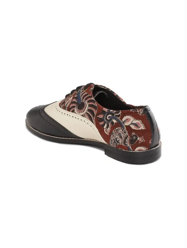 Black & Maroon Kalamkari Block Print Handcrafted Brogues