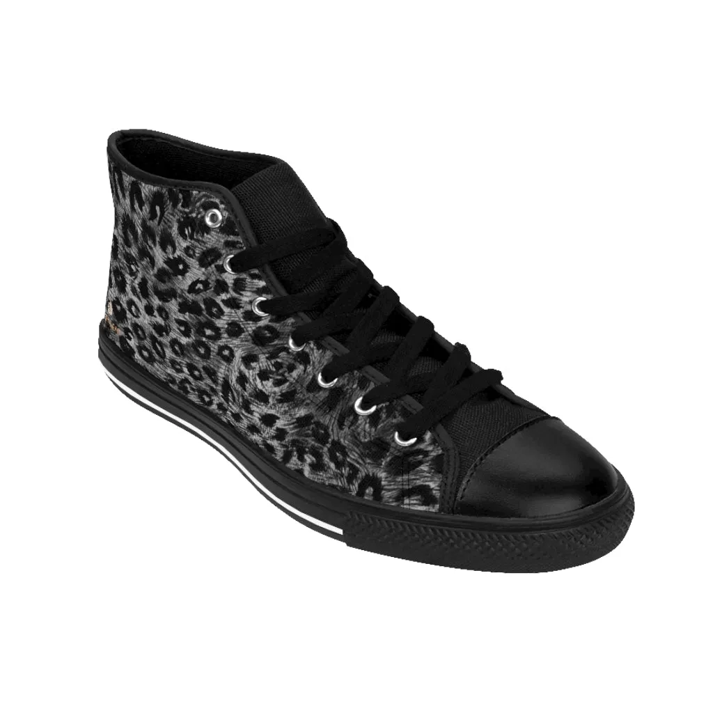 Black Leopard Men's Tennis Shoes, Animal Print Designer Best High-top Sneakers For Men