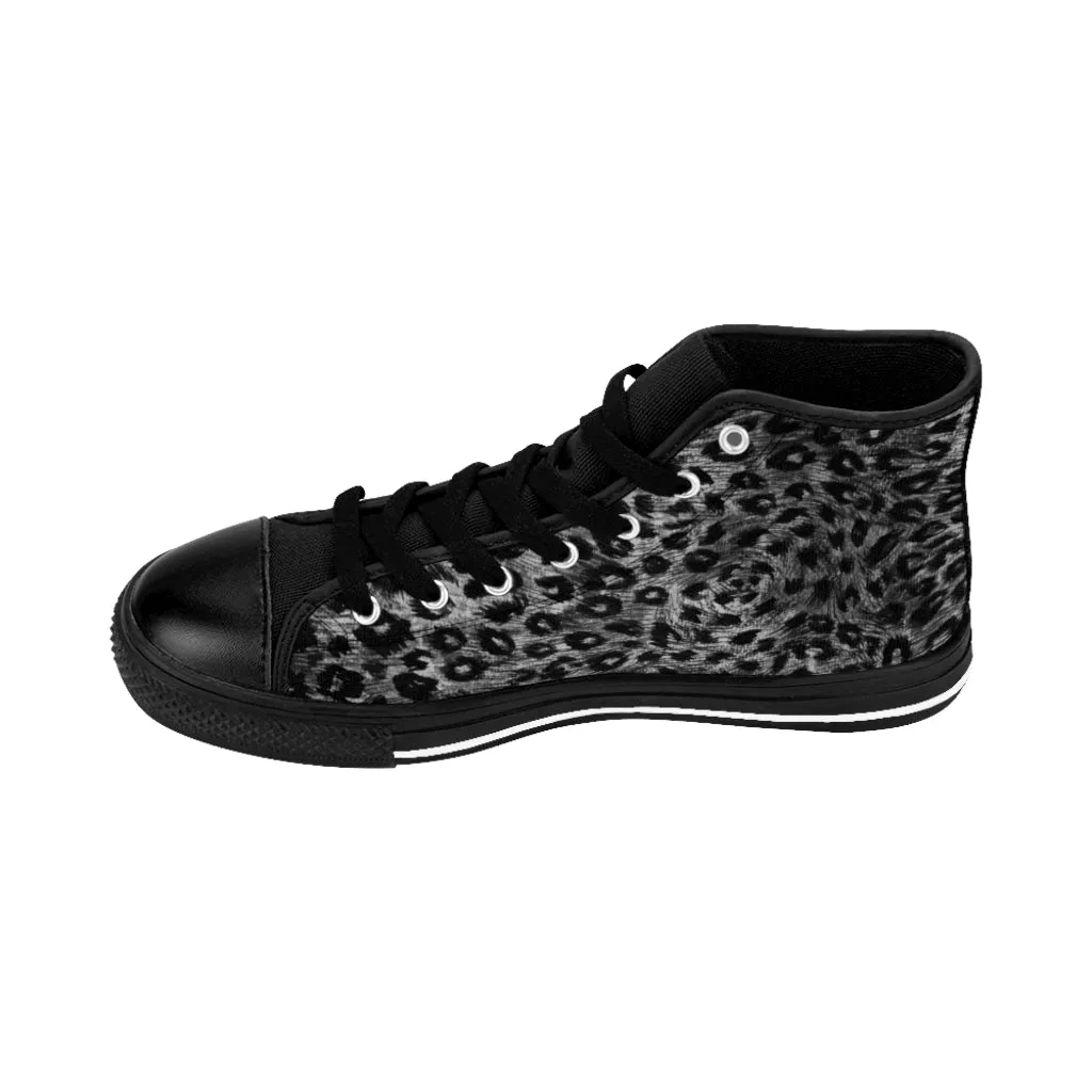 Black Leopard Men's Tennis Shoes, Animal Print Designer Best High-top Sneakers For Men